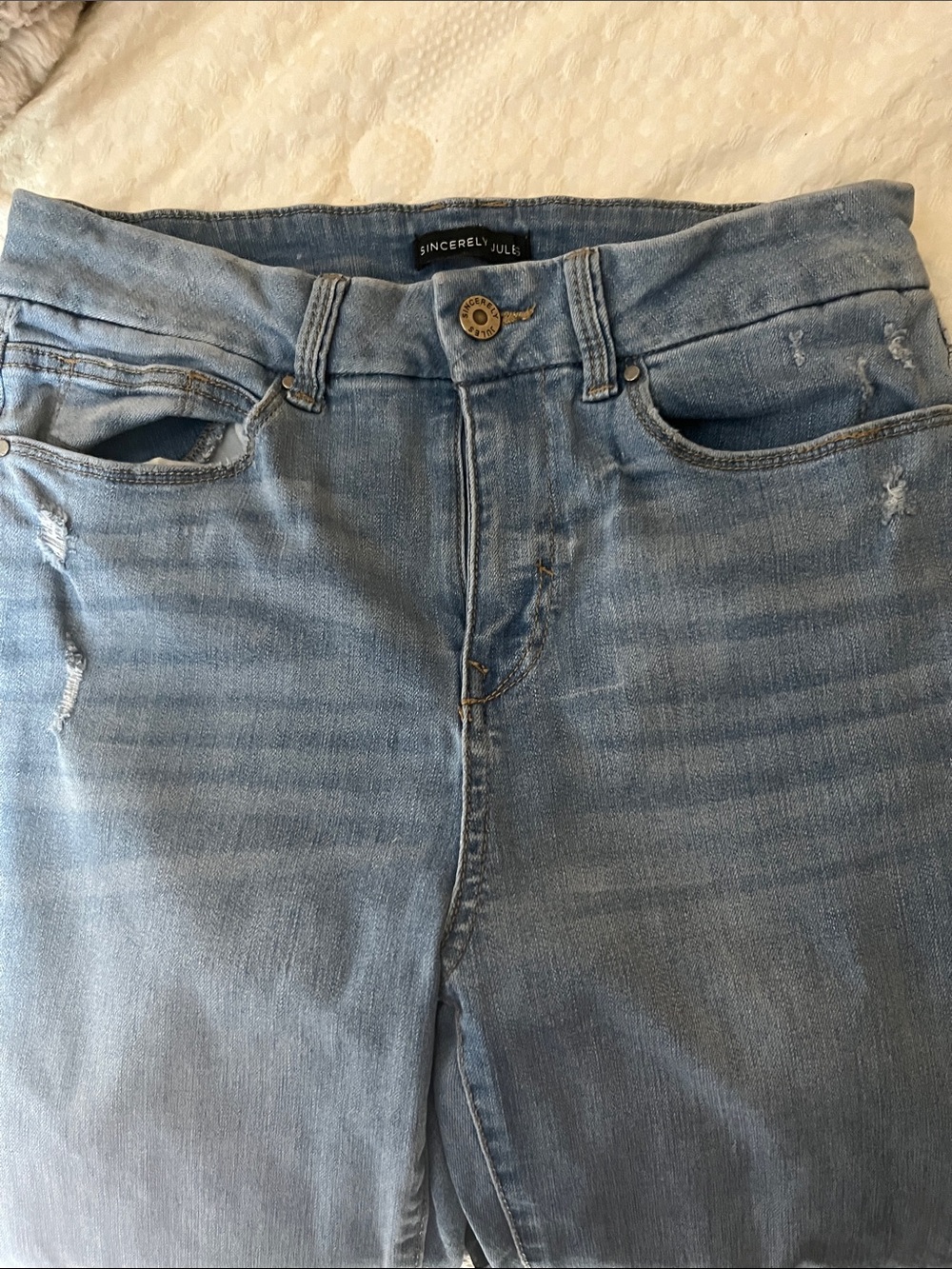 Sincerly Jules Light Wash Distressed Flare Leg Women’s Jeans